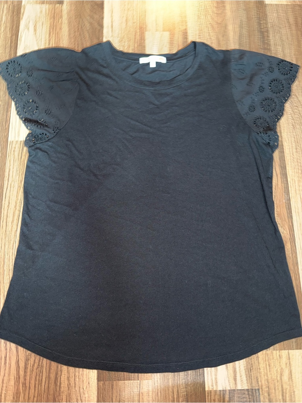 C&C California Black Eyelet Short Sleeve Tee